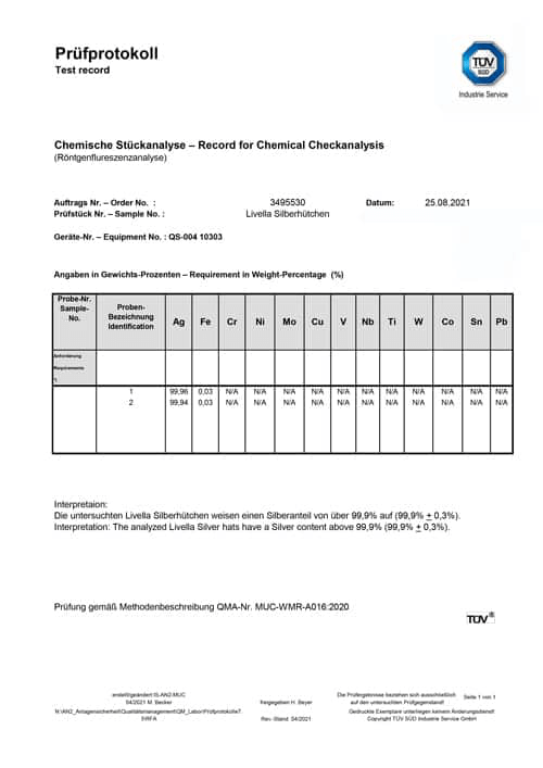 TÜV test report Livella Silver Nursing Cups