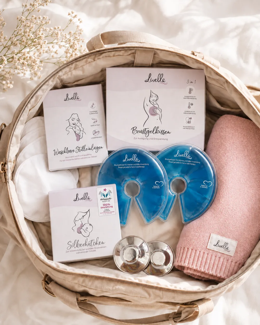 Kliniktasche mit den Livella Mama & Baby Essentials