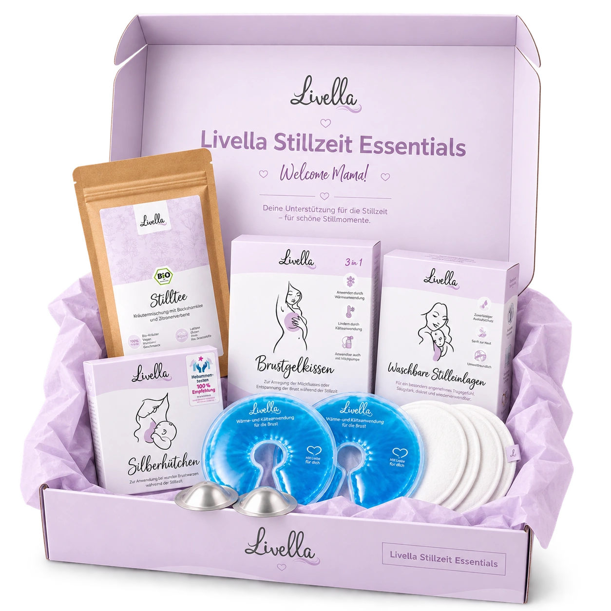 Geöffnete Livella Stillzeit Essentials Box